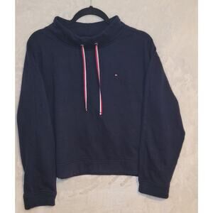 Tommy Hilfiger Womens Pullover Sweatshirt Cropped Waist Drawstring Neck Large XL